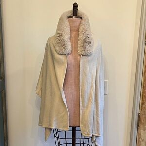 Coco + Carmen Cream Poncho with Faux Fur Collar